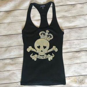 5/$25 Bebe Black tank with skull size medium